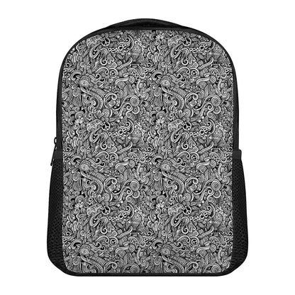 Monochrome Graffiti Hippie Pattern Print Casual Backpack