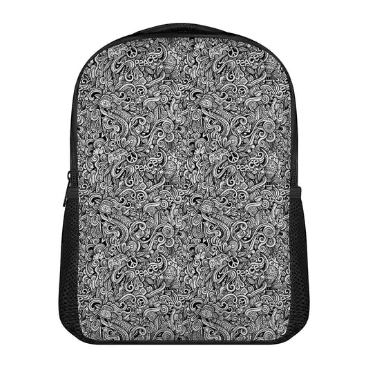 Monochrome Graffiti Hippie Pattern Print Casual Backpack