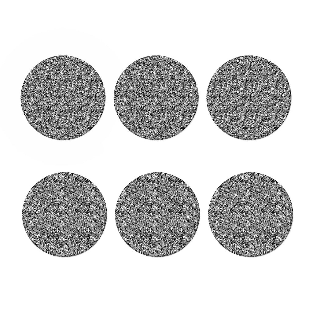 Monochrome Graffiti Hippie Pattern Print Coaster Set