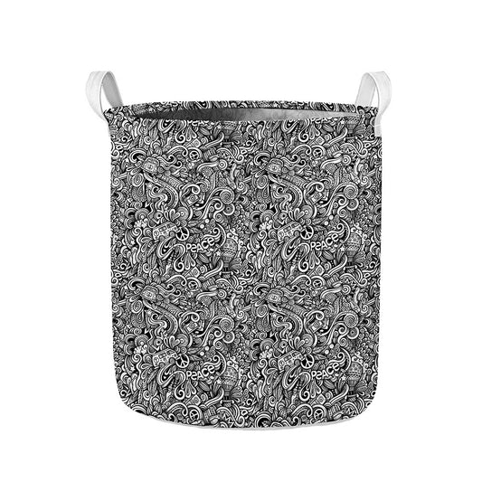 Monochrome Graffiti Hippie Pattern Print Collapsible Laundry Basket