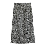 Monochrome Graffiti Hippie Pattern Print Cotton Front Slit Maxi Skirt