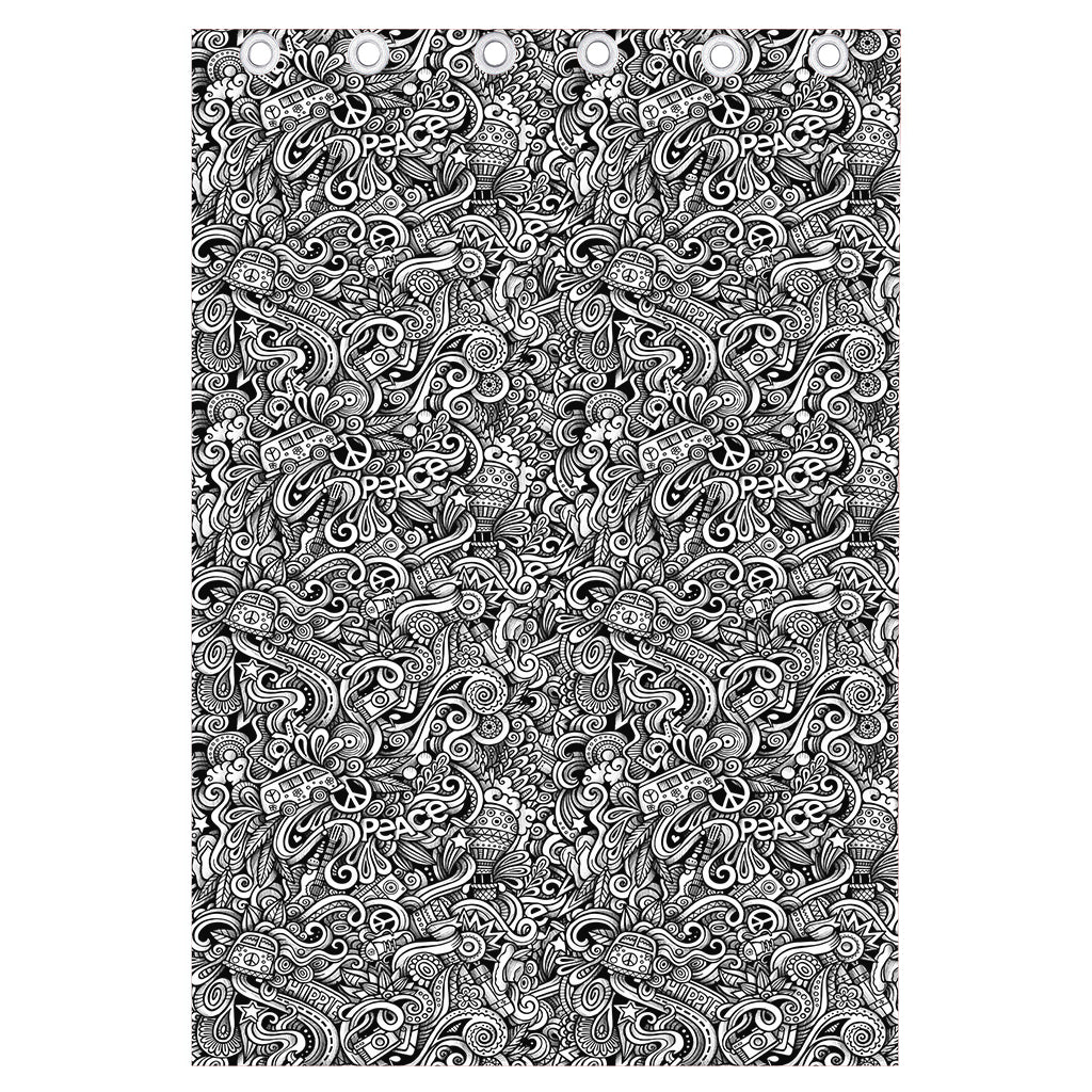 Monochrome Graffiti Hippie Pattern Print Curtain