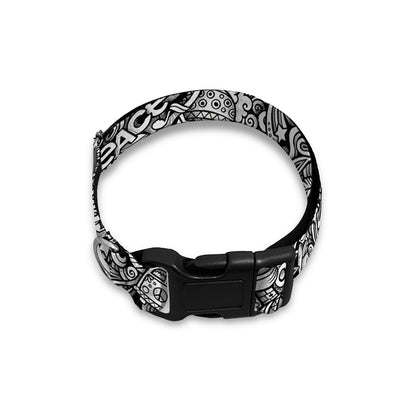 Monochrome Graffiti Hippie Pattern Print Dog Collar