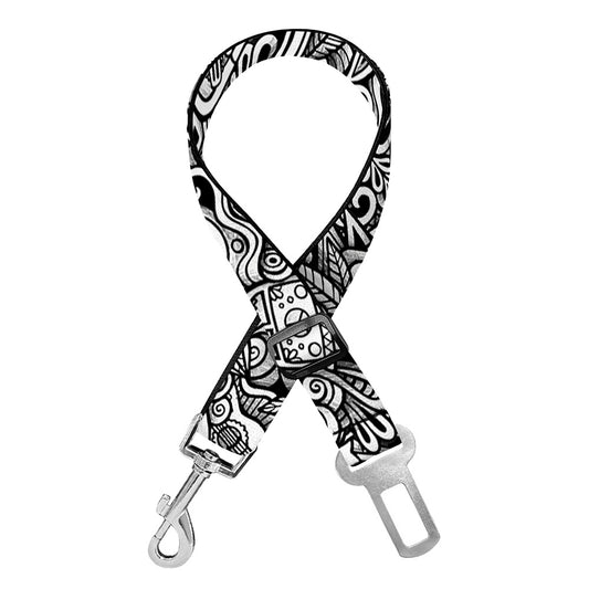 Monochrome Graffiti Hippie Pattern Print Dog Seat Belt