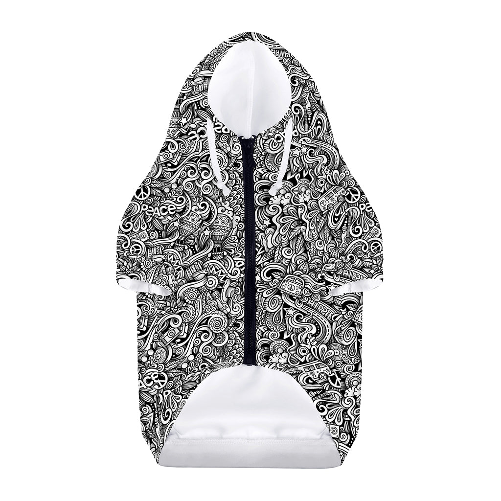 Monochrome Graffiti Hippie Pattern Print Dog Zip Up Hoodie