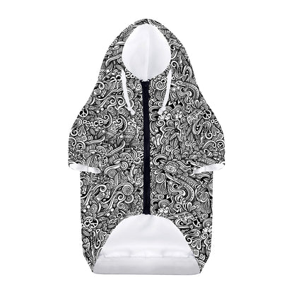 Monochrome Graffiti Hippie Pattern Print Dog Zip Up Hoodie