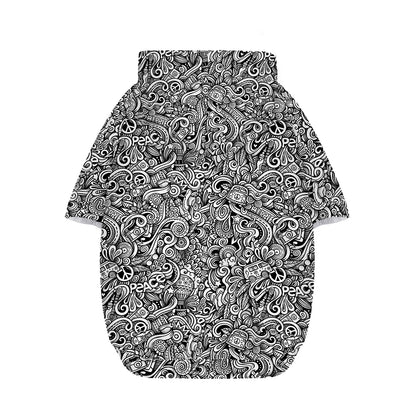 Monochrome Graffiti Hippie Pattern Print Dog Zip Up Hoodie