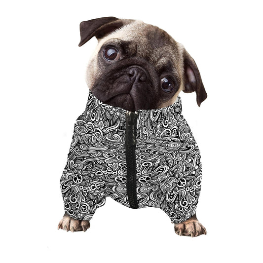 Monochrome Graffiti Hippie Pattern Print Dog Zip Up Jacket