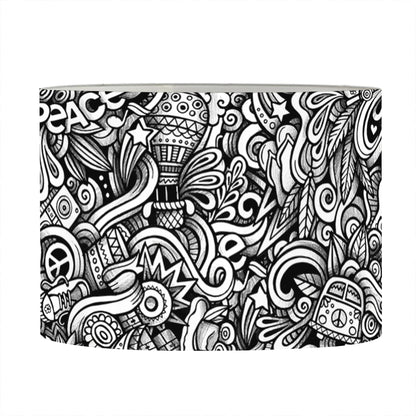 Monochrome Graffiti Hippie Pattern Print Drum Lamp Shade