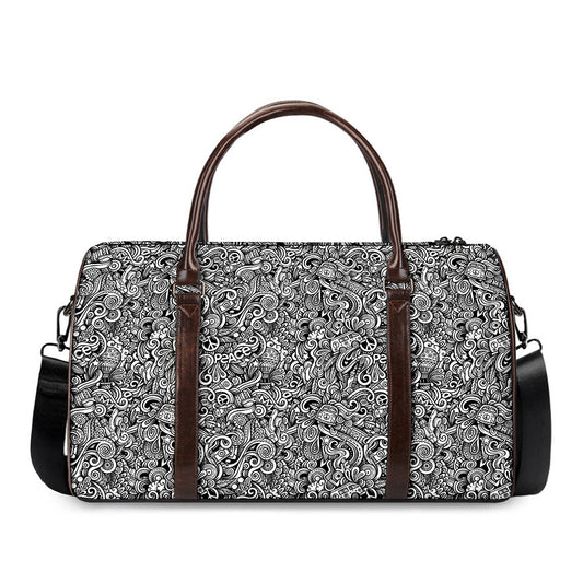 Monochrome Graffiti Hippie Pattern Print Duffle Bag