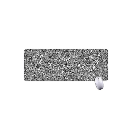 Monochrome Graffiti Hippie Pattern Print Extended Mouse Pad