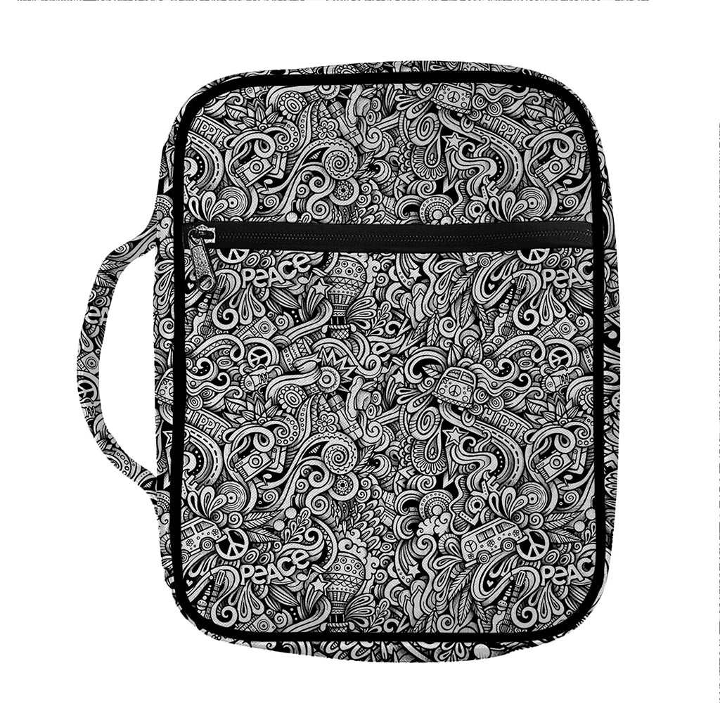 Monochrome Graffiti Hippie Pattern Print Front Pocket Bible Bag