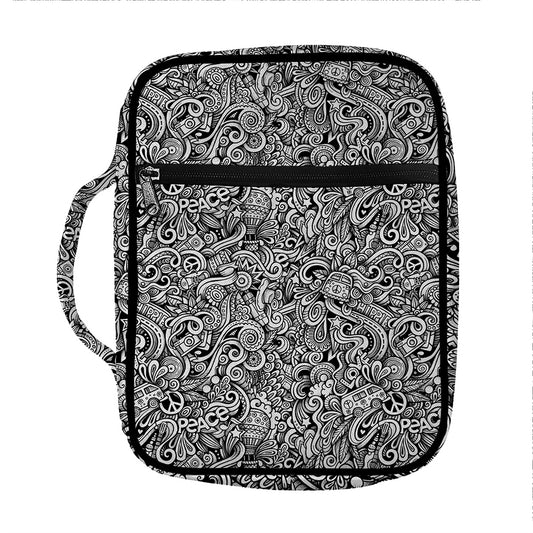 Monochrome Graffiti Hippie Pattern Print Front Pocket Bible Bag
