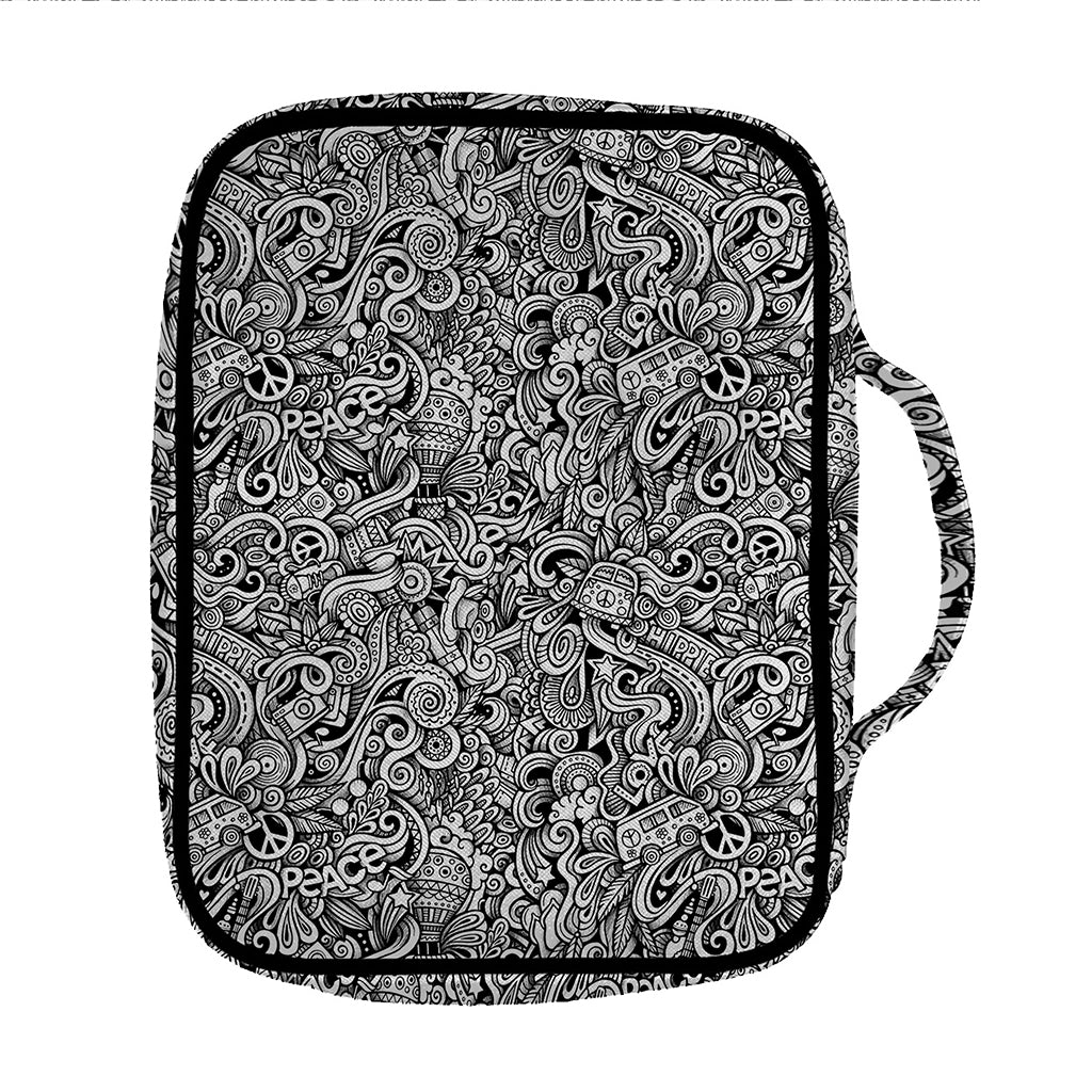 Monochrome Graffiti Hippie Pattern Print Front Pocket Bible Bag