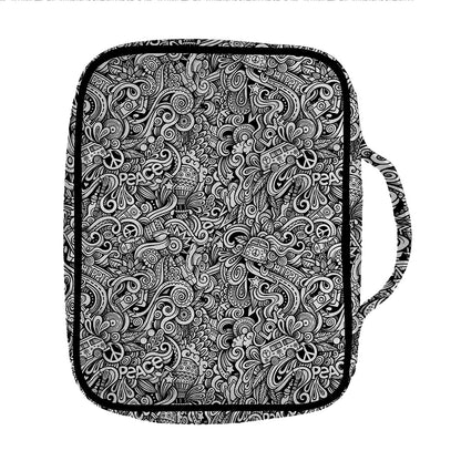 Monochrome Graffiti Hippie Pattern Print Front Pocket Bible Bag