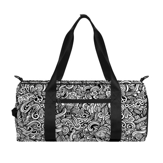 Monochrome Graffiti Hippie Pattern Print Gym Bag