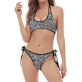Monochrome Graffiti Hippie Pattern Print Halter Scoop Tie Side Bikini