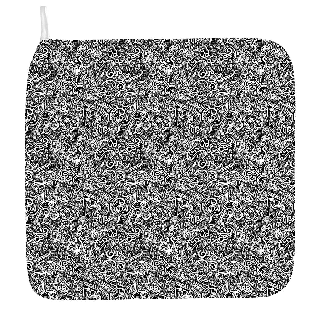 Monochrome Graffiti Hippie Pattern Print Hand Towel