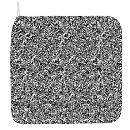 Monochrome Graffiti Hippie Pattern Print Hand Towel