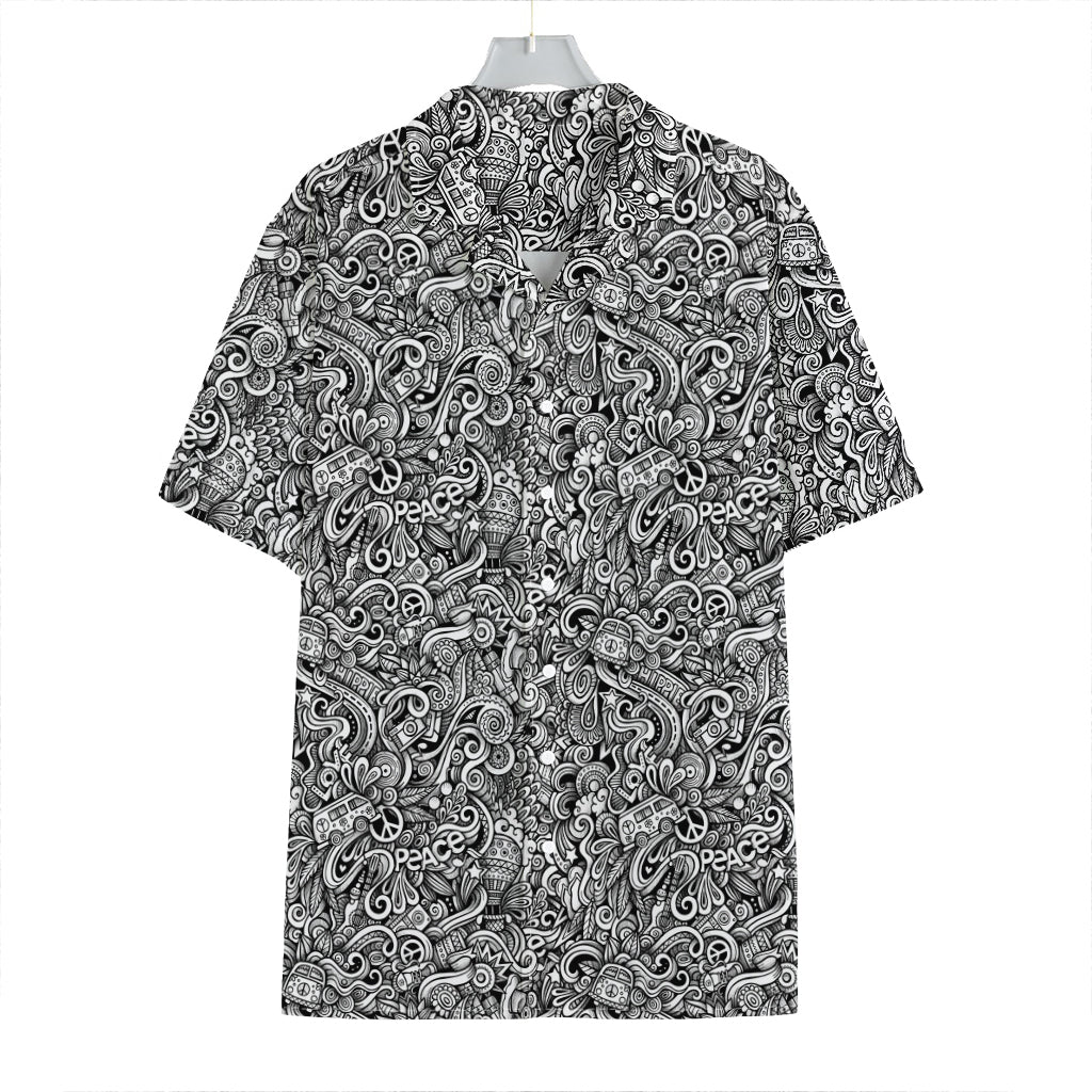 Monochrome Graffiti Hippie Pattern Print Hawaiian Shirt