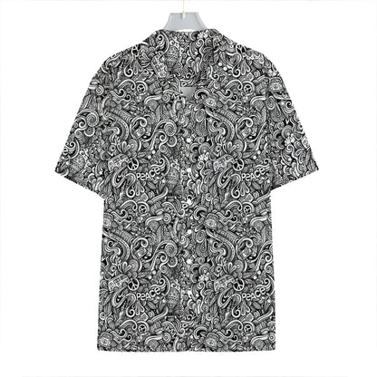 Monochrome Graffiti Hippie Pattern Print Hawaiian Shirt