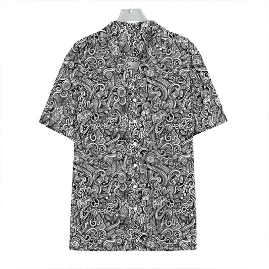 Monochrome Graffiti Hippie Pattern Print Hawaiian Shirt