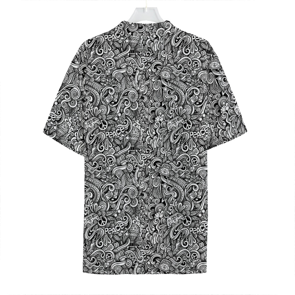 Monochrome Graffiti Hippie Pattern Print Hawaiian Shirt
