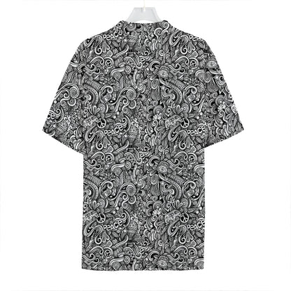 Monochrome Graffiti Hippie Pattern Print Hawaiian Shirt