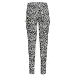 Monochrome Graffiti Hippie Pattern Print High-Waisted Pocket Leggings