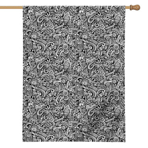 Monochrome Graffiti Hippie Pattern Print House Flag