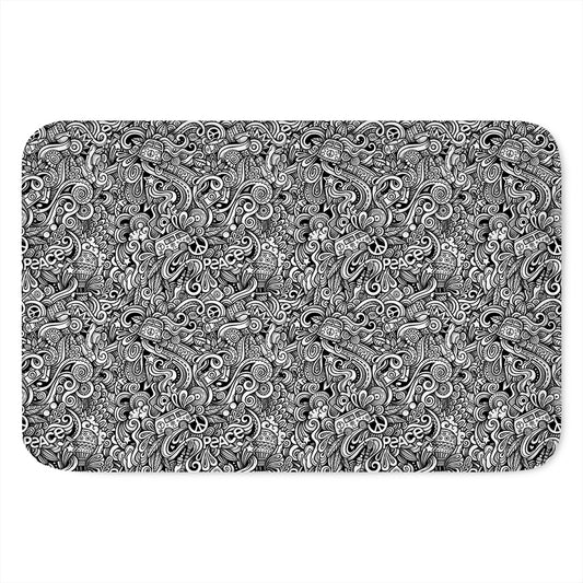 Monochrome Graffiti Hippie Pattern Print Indoor Door Mat