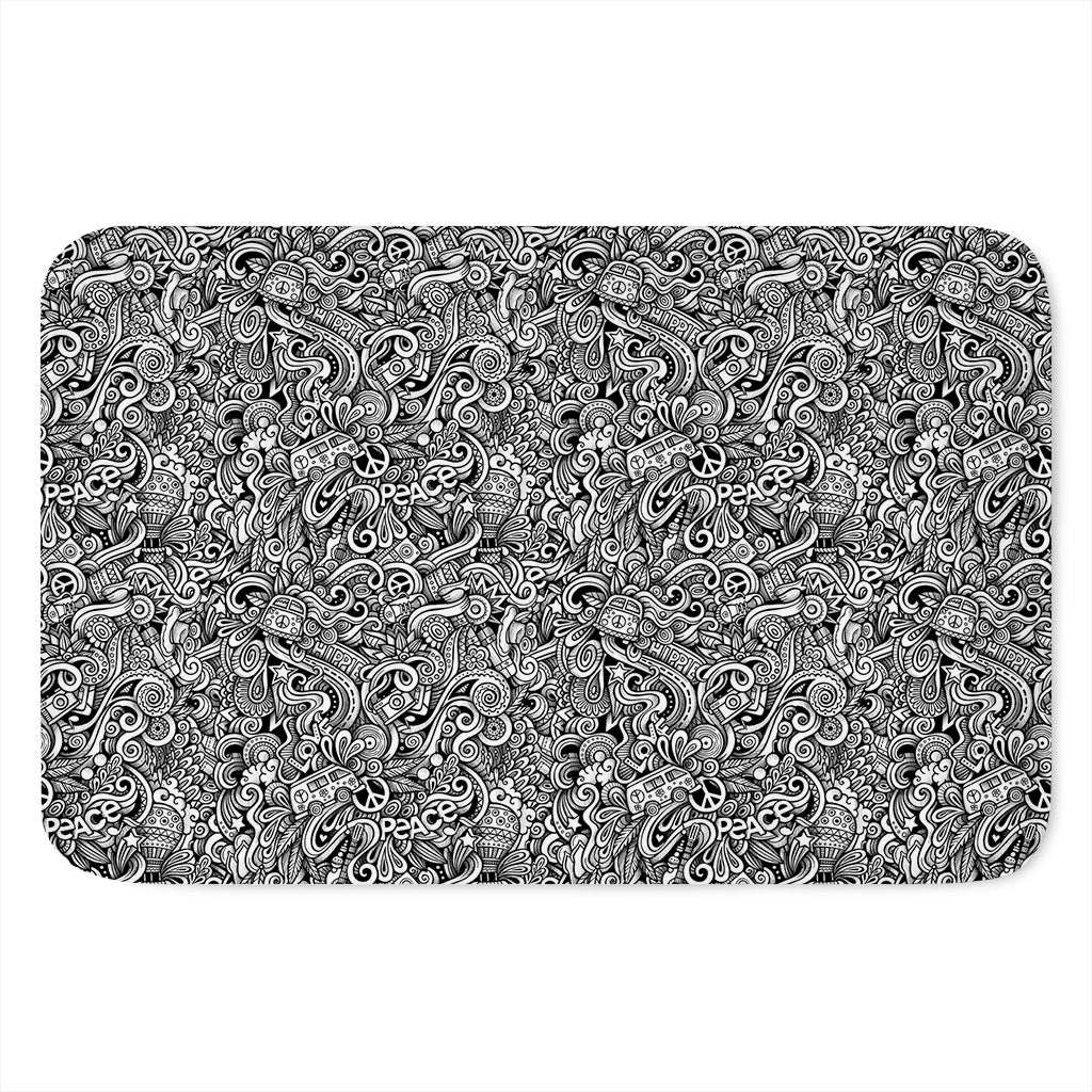 Monochrome Graffiti Hippie Pattern Print Indoor Door Mat