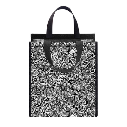 Monochrome Graffiti Hippie Pattern Print Insulated Lunch Tote