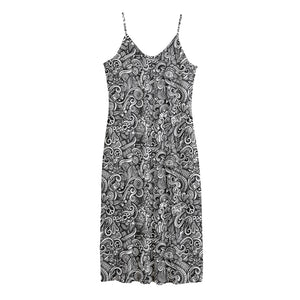 Monochrome Graffiti Hippie Pattern Print Jersey Midi Cami Dress