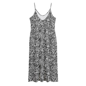 Monochrome Graffiti Hippie Pattern Print Jersey Midi Cami Dress