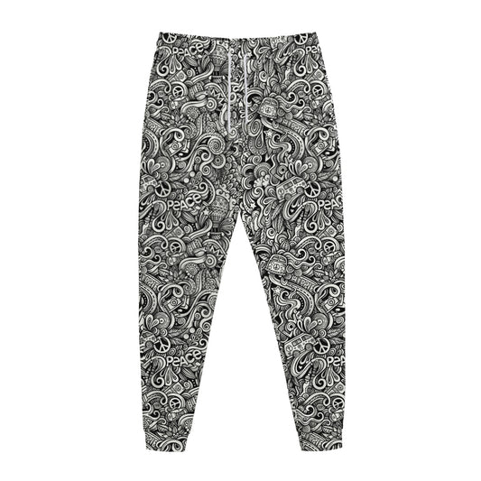 Monochrome Graffiti Hippie Pattern Print Jogger Pants