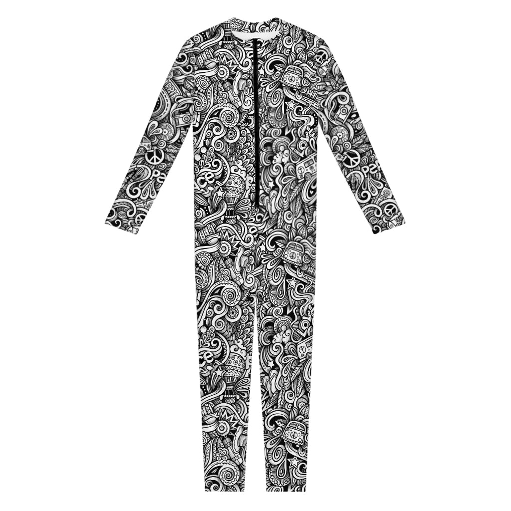 Monochrome Graffiti Hippie Pattern Print Jumpsuit