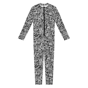 Monochrome Graffiti Hippie Pattern Print Jumpsuit