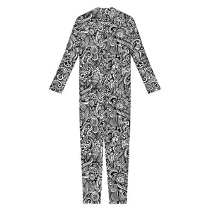 Monochrome Graffiti Hippie Pattern Print Jumpsuit