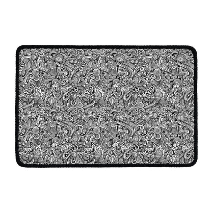 Monochrome Graffiti Hippie Pattern Print Kitchen Mat