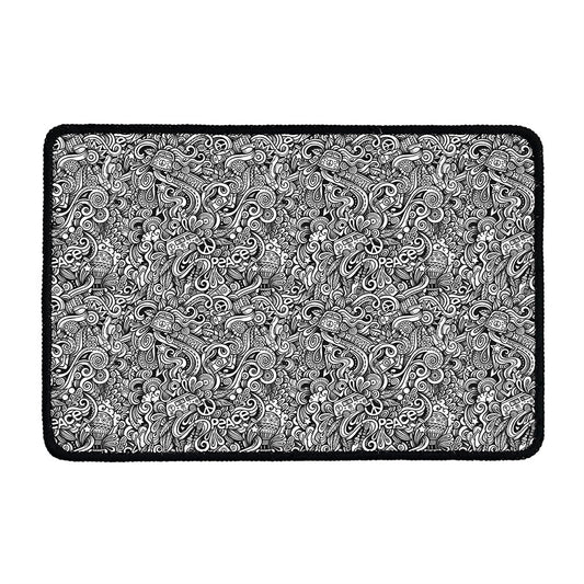 Monochrome Graffiti Hippie Pattern Print Kitchen Mat