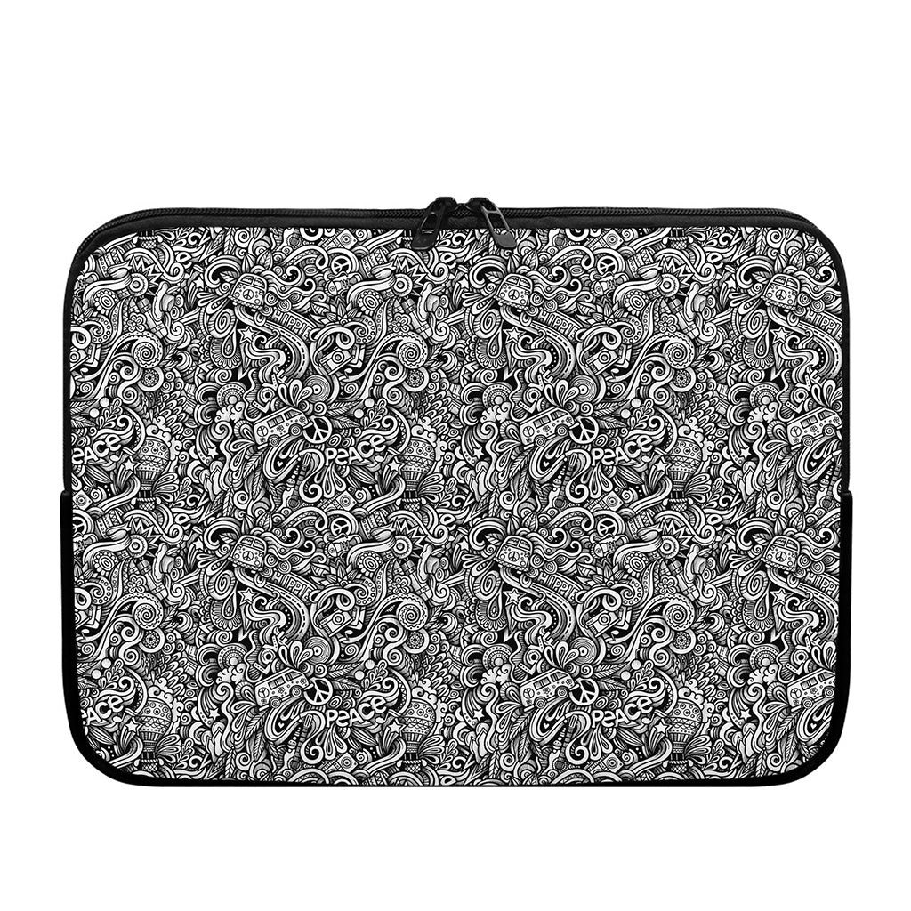 Monochrome Graffiti Hippie Pattern Print Laptop Sleeve
