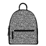 Monochrome Graffiti Hippie Pattern Print Leather Backpack