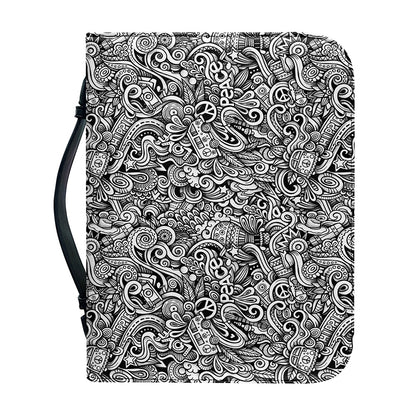 Monochrome Graffiti Hippie Pattern Print Leather Bible Cover