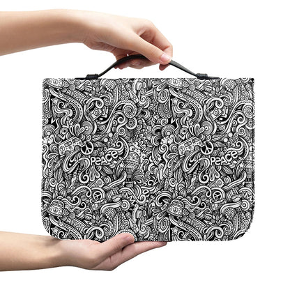 Monochrome Graffiti Hippie Pattern Print Leather Bible Cover