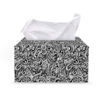 Monochrome Graffiti Hippie Pattern Print Leather Tissue Box Cover