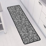 Monochrome Graffiti Hippie Pattern Print Long Kitchen Mat