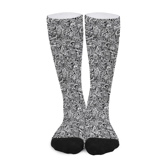 Monochrome Graffiti Hippie Pattern Print Long Socks