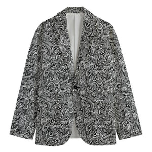 Monochrome Graffiti Hippie Pattern Print Men's Blazer