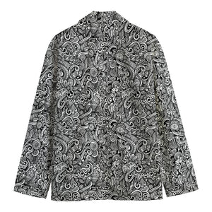 Monochrome Graffiti Hippie Pattern Print Men's Blazer